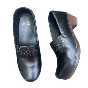 Dansko Mavis Black Leather Comfort Clogs Shoes Women EU 39